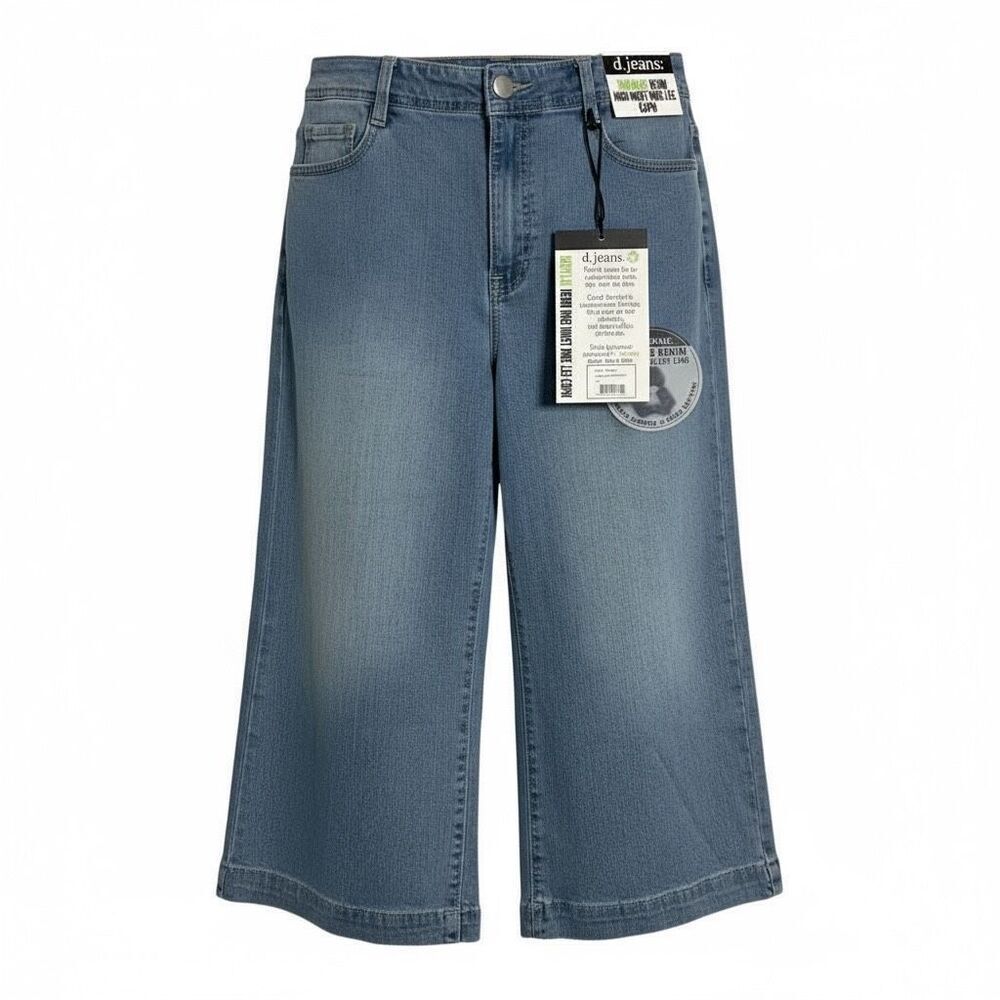 D. Jeans NWT Recycled Denim‎ High Waist Wide Leg Capri Jeans Light Stone Size 4